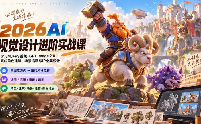 2026AI视觉设计进阶实战课-更新：学习MJ+PS香蕉+GPT Image 2.0，完成角色建筑、场景插画与IP全案设计