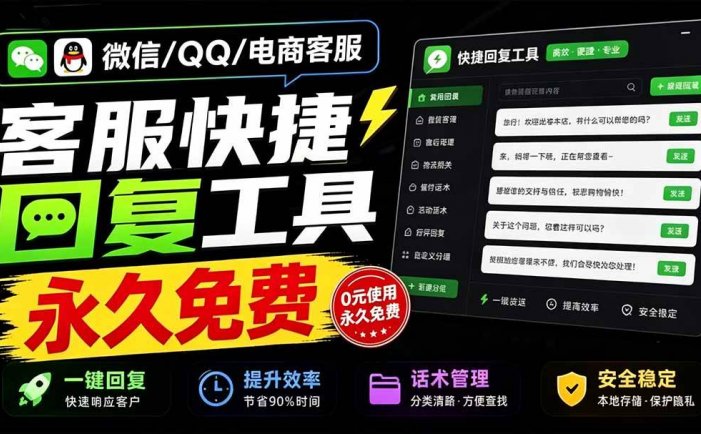 微信/QQ/电商客服快捷回复工具，支持多平台话术库与一键发送，永久免费，使用简单！易歪歪