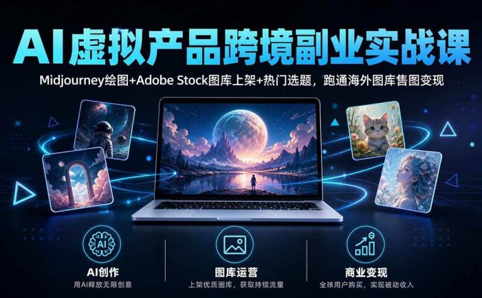 AI虚拟产品跨境副业实战课｜Midjourney绘图+Adobe Stock图库上架+热门选题，跑通海外图库售图变现