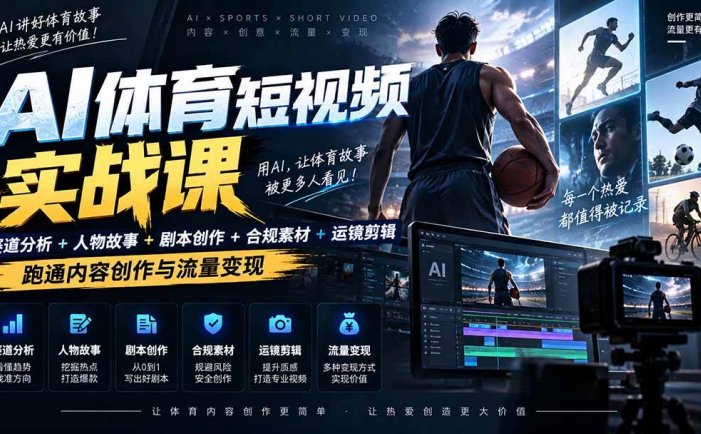 AI体育短视频赛道顶级玩法｜赛道分析+人物故事+剧本创作+版权处理+运镜剪辑，跑通流量变现-日赚1K+