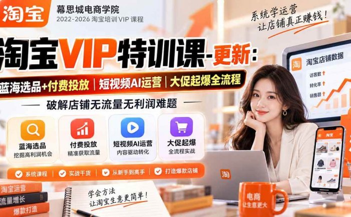 淘宝VIP特训课-更新0917：蓝海选品+付费投放｜短视频AI运营｜大促起爆全流程，破解店铺无流量无利润难题