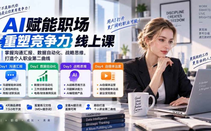 AI职场提效与第二曲线实战课-无水印：学习沟通汇报、数据工作流和战略思维，掌握AI编程做产品及自媒体运营方法