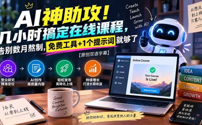 AI神助攻！几小时搞定在线课程，告别数月熬制，免费工具+1个提示词就够了【原创双语字幕】