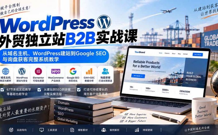 WordPress外贸独立站B2B实战课：从域名主机、WordPress建站到Google SEO与询盘获客完整系统教学