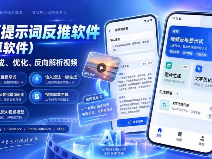 视频提示词反推软件，快速生成、优化、反向解析视频