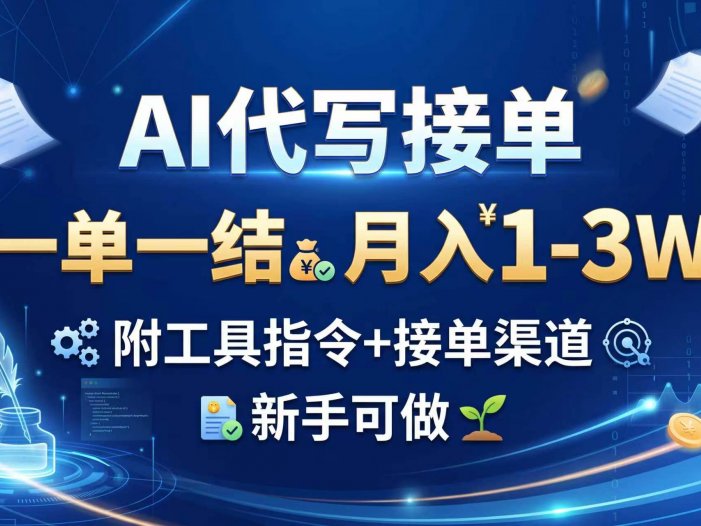 AI代写接单，一单一结，月入1-3W，附工具指令+接单渠道，新手可做