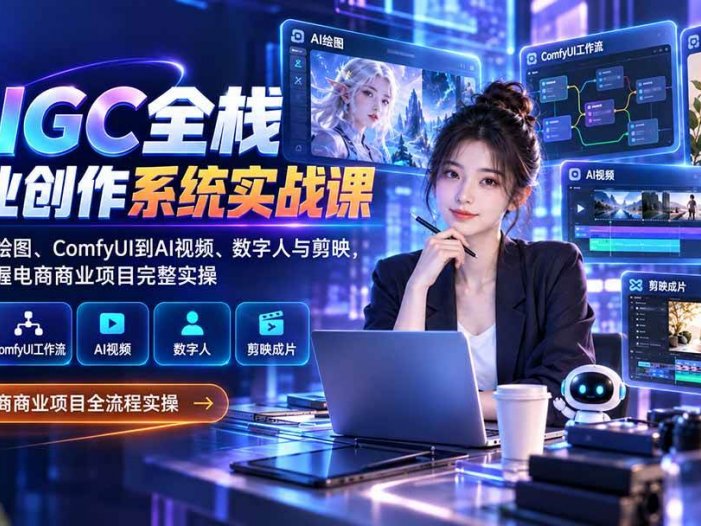 AIGC全栈商业创作系统实战课：从即梦绘图、ComfyUI到AI视频、数字人与剪映，系统掌握电商商业项目完整实操